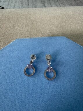 Swarovski - Silver-Tone Purple Crystal Drop Earrings